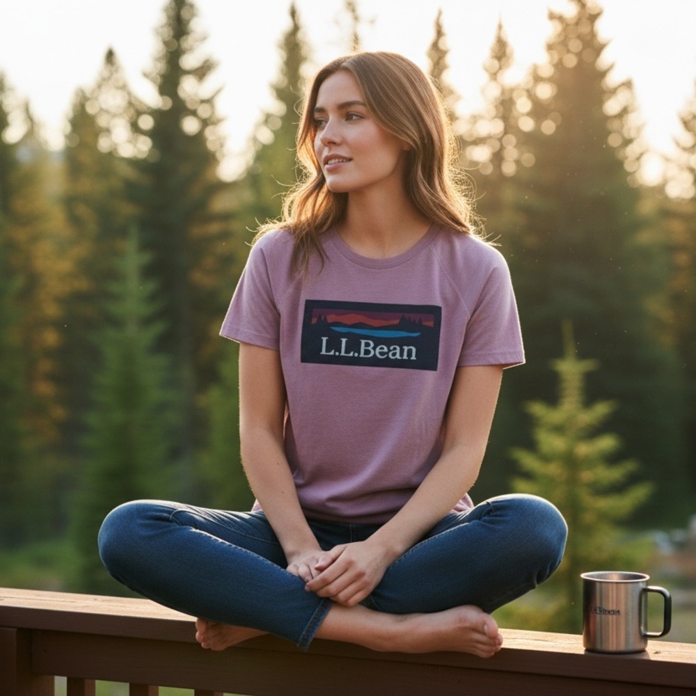 L.L. Bean Women's Mauve Spell-out Graphic Short‎ Sleeve T-Shirt